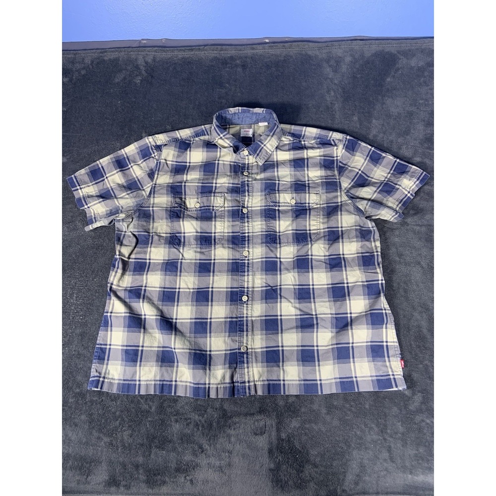 Levi's Men's XL Relaxed Fit Plaid Button Down Shirt Blue Short Sleeve